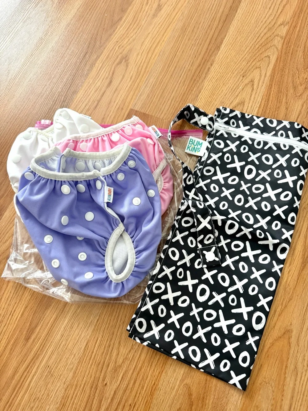 Alva baby 12 Cloth Diaper Bundle with 24 Inserts + 3 Swim Diapers + Wet Bag
